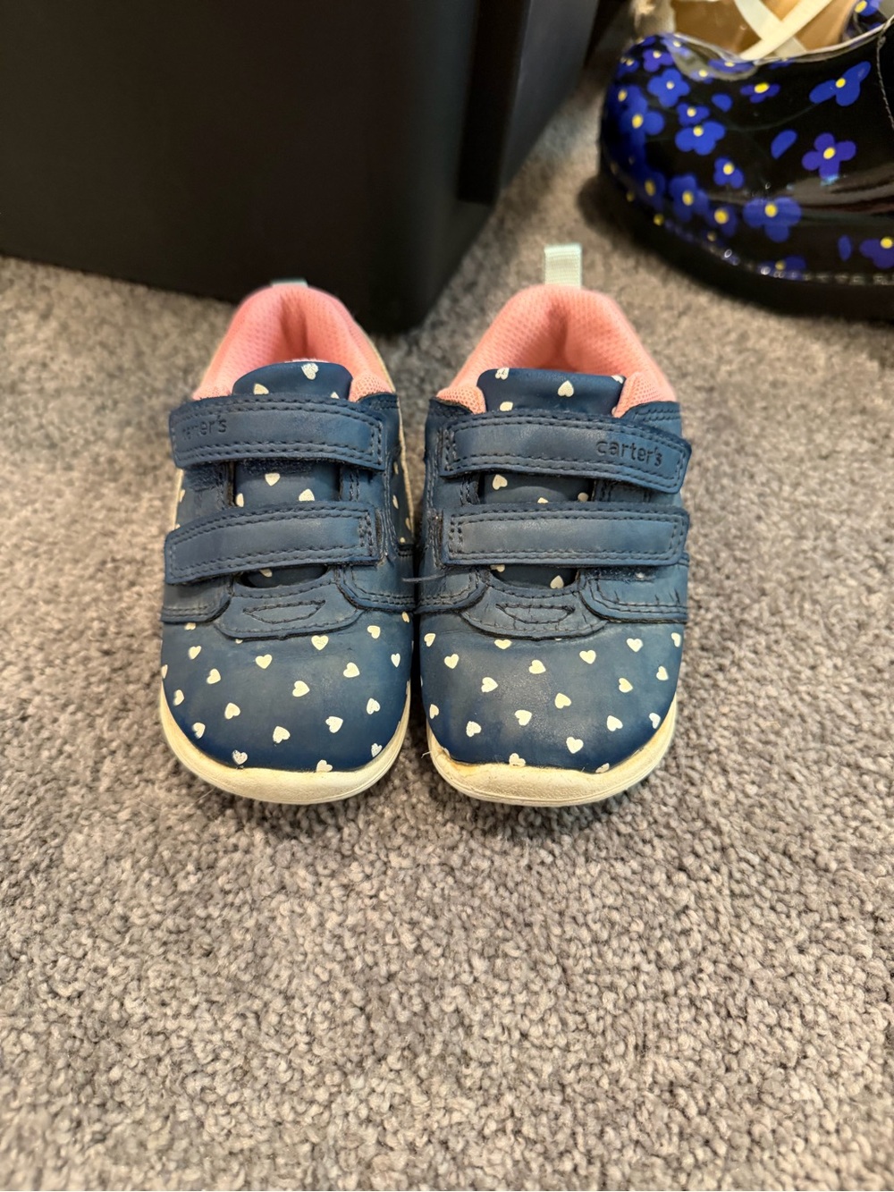 Carter's Navy Toddler Sneakers with Pink Lining and White Hearts